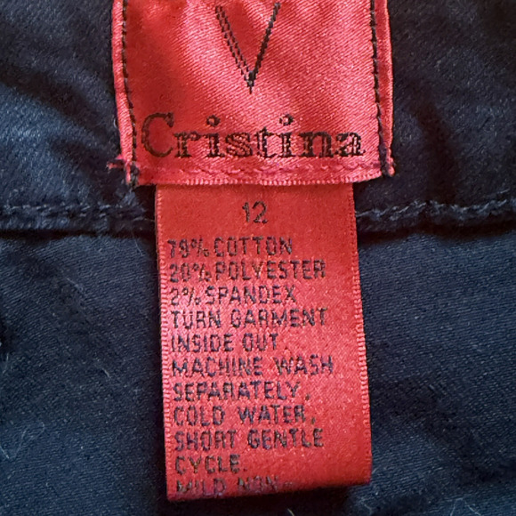 V Christina Black Jeans with Beaded Fringe Ankle Cropped Size 12 - Picture 6 of 9